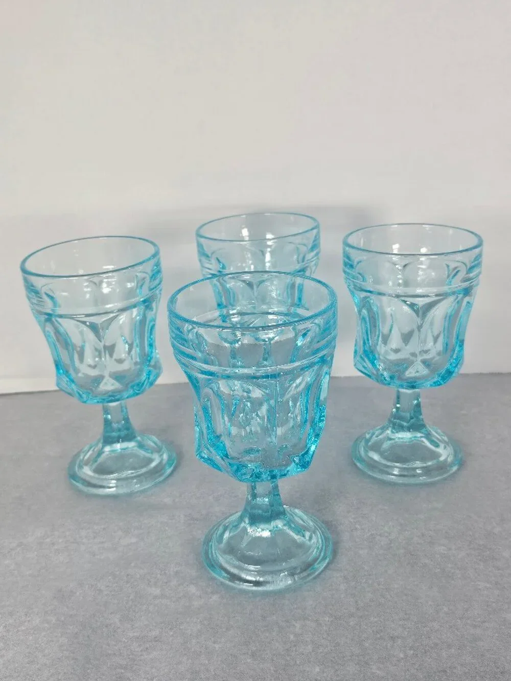 Rare Anchor Hocking Fairfield Light Ice Blue Water Wine Goblets 1970s Set of 4